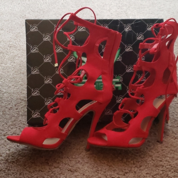 Shiek Red heeled Sandals - Picture 1 of 5